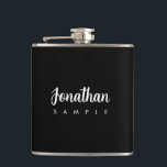 Modern Minimalist Template Calligraphy Name Best Hip Flask<br><div class="desc">Calligraphy Script Name Elegant Modern Minimalist Simple Custom Template Barware & Bar Tools Monogram Name 6 oz. Black & White Vinyl Wrapped Flask.</div>