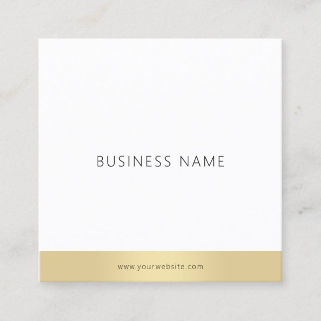 Modern Minimalist Template Gold White Elegant Cool Square Business Card (Front)