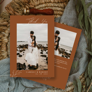 Modern Minimalist Terra Cotta Calligraphy Photo  Thank You Card