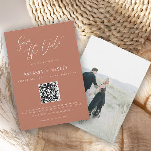 Modern Minimalist Terra Cotta QR Code Photo Sa Save The Date