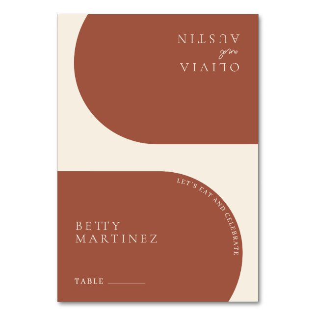 Modern Minimalist Terracotta Arch Wedding Guest Table Number (Front)