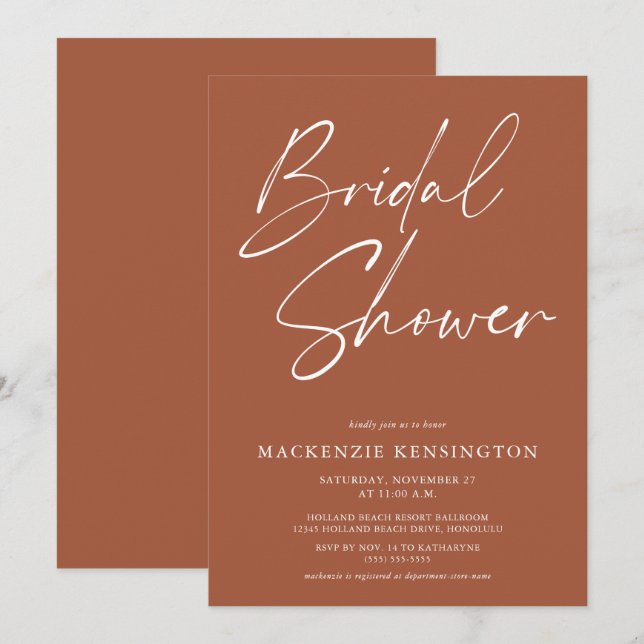 Modern Minimalist Terracotta Bridal Shower Invitation (Front/Back)