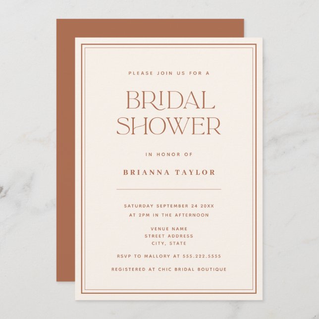 Modern Minimalist Terracotta Bridal Shower Invitation (Front/Back)