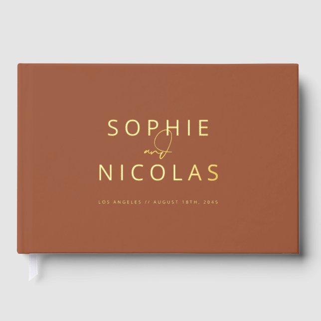 Modern Minimalist Terracotta Photo Wedding Guest Book (Front)