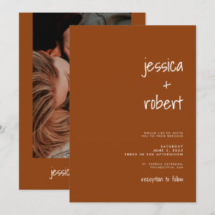 Modern Minimalist Terracotta Photo Wedding Invitation