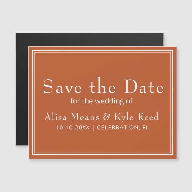 Modern Minimalist Terracotta Save the Date Magnet (Front/Back)