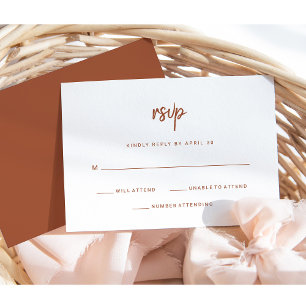 Modern Minimalist   Terracotta Script Wedding RSVP Card