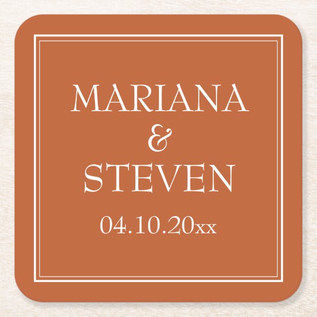 Modern Minimalist Terracotta Square Paper Coaster (Front)
