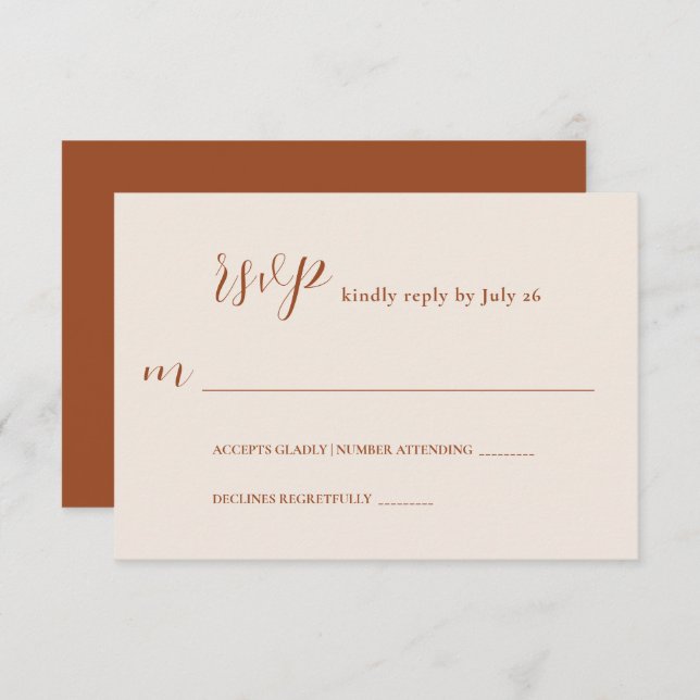 Modern Minimalist Terracotta Text Wedding RSVP Card (Front/Back)