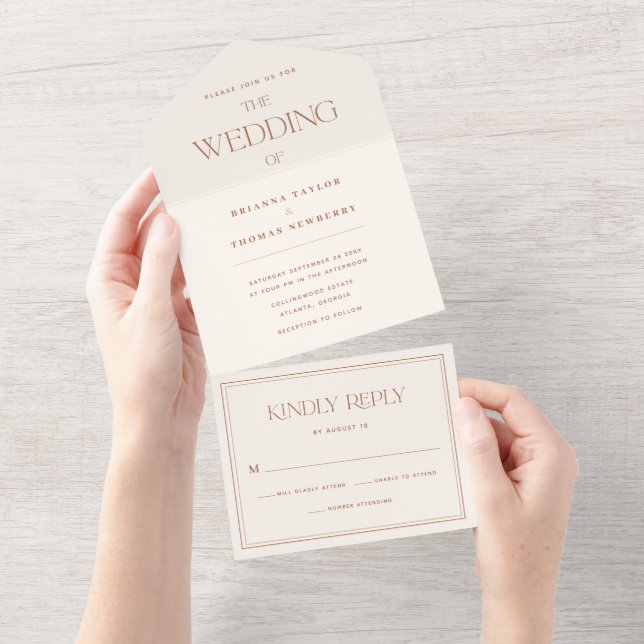 Modern Minimalist Terracotta Wedding  All In One Invitation (Tearaway)