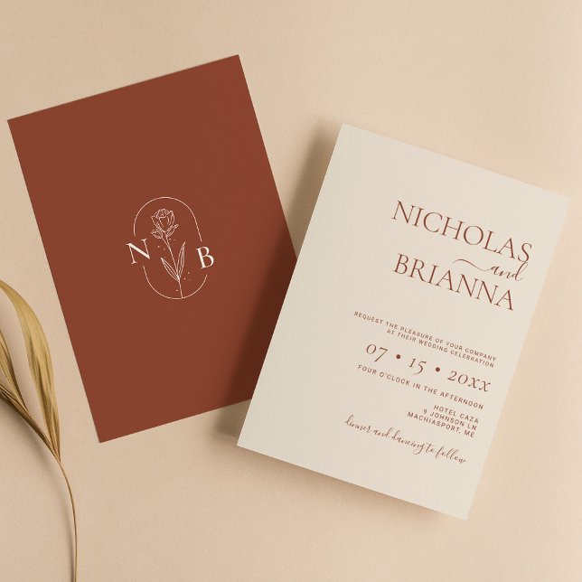 Modern Minimalist Terracotta Wedding Invitation (Creator Uploaded)