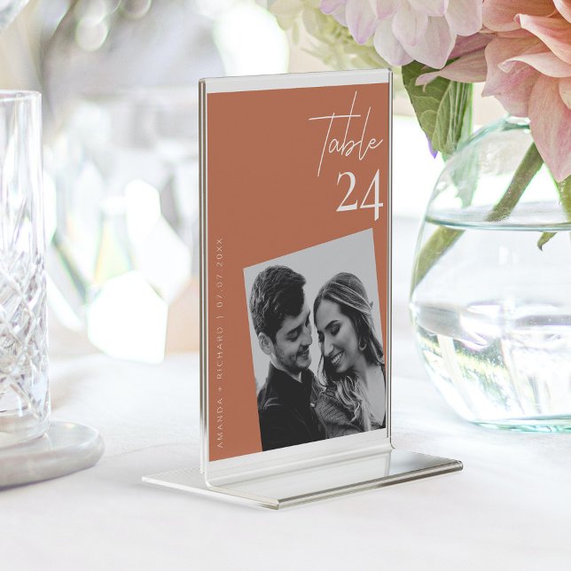Modern Minimalist Terracotta Wedding Photo Table Number (Modern Terracotta Wedding Romantic Photo Table Number )
