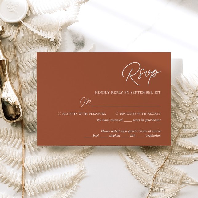 Modern Minimalist Terracotta Wedding RSVP Card (Creator Uploaded)