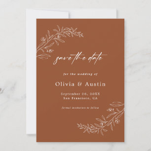 Modern Minimalist Terracotta Wedding Save The Date Invitation