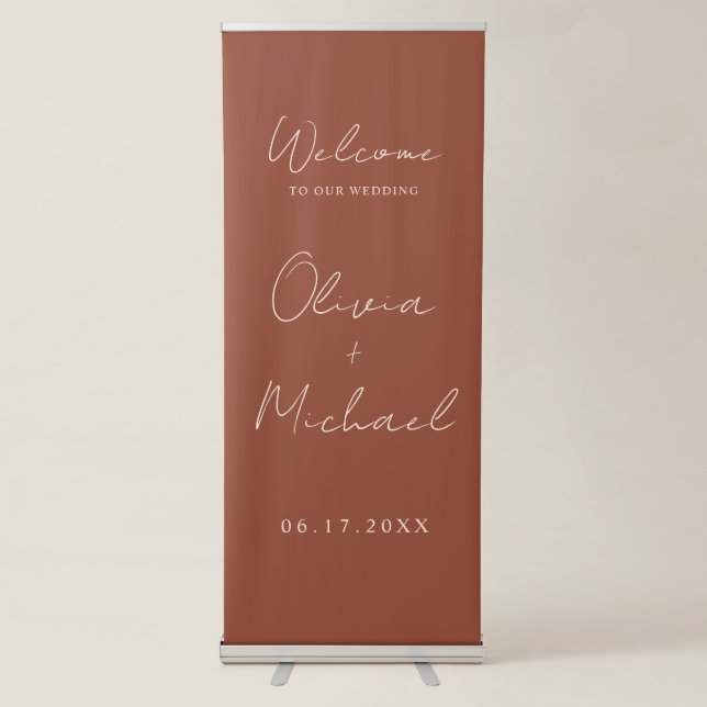 Modern Minimalist Terracotta Wedding Welcome Retractable Banner (Front)