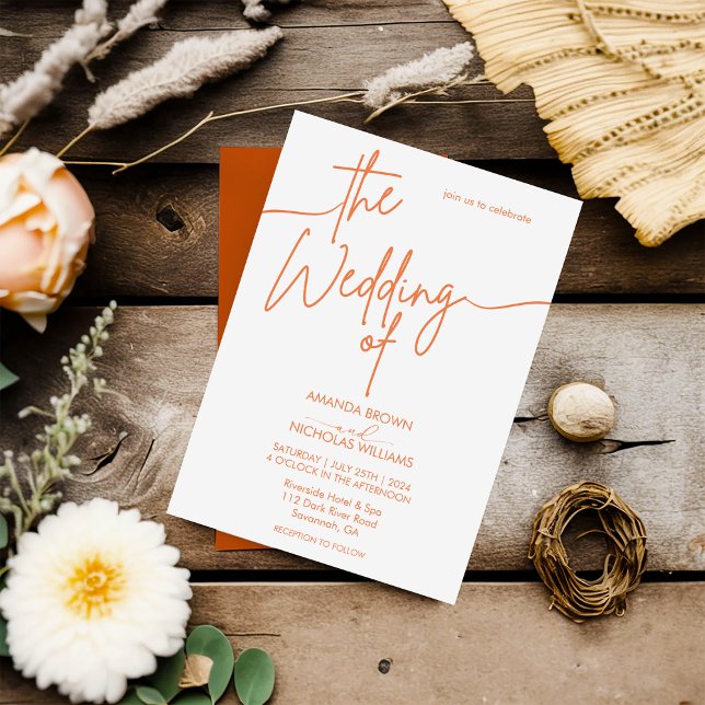 Modern Minimalist Terracotta White Wedding  Invitation (Creator Uploaded)