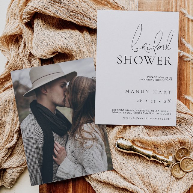Modern Minimalist Text and Photo Bridal Shower Inv Invitation (Creator Uploaded)