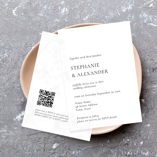 Modern Minimalist Text QR Code Wedding  Invitation (Creator Uploaded)