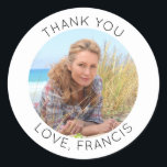 Modern Minimalist Thank You Photo Classic Round Sticker<br><div class="desc">Create your own personalised circle photo round thank you stickers. Customise the solid white background colour or the black thin line text colour to match your photo. If you change the font type or size, you can fine tune the curvature of the text in small increments. Have fun creating your...</div>