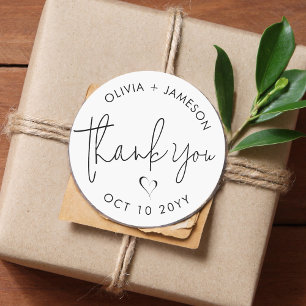 Modern Minimalist Thank You Script Heart Wedding Classic Round Sticker