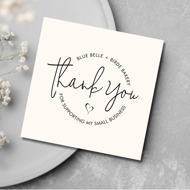 Modern Minimalist Thank You Small Business | Cream Square Business Card (Creator Uploaded)