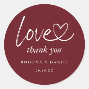 Modern Minimalist Thank You Wedding Burgundy Classic Round Sticker