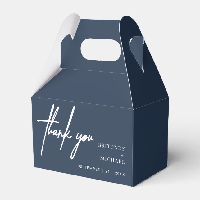 Modern Minimalist Thank You Wedding Dusty Navy Favour Box (Front Side)