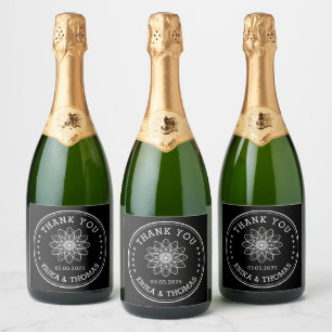 Modern minimalist Thank You with Flower Sparkling Wine Label