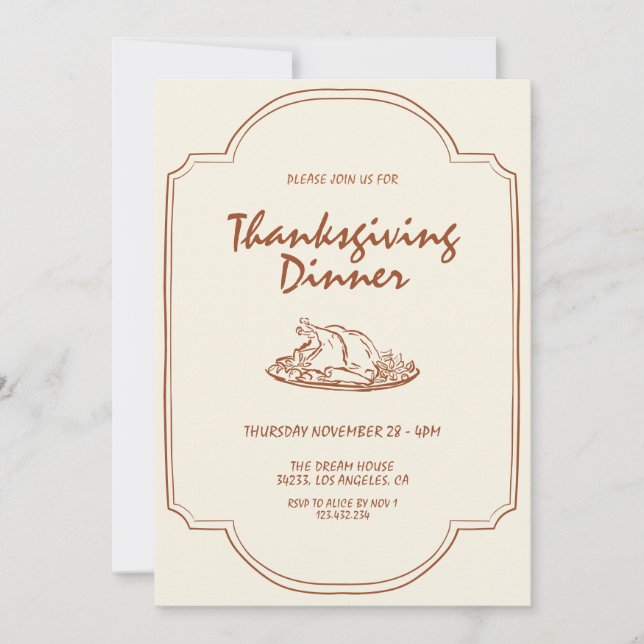 Modern Minimalist Thanksgiving Dinner Invitation (Front)