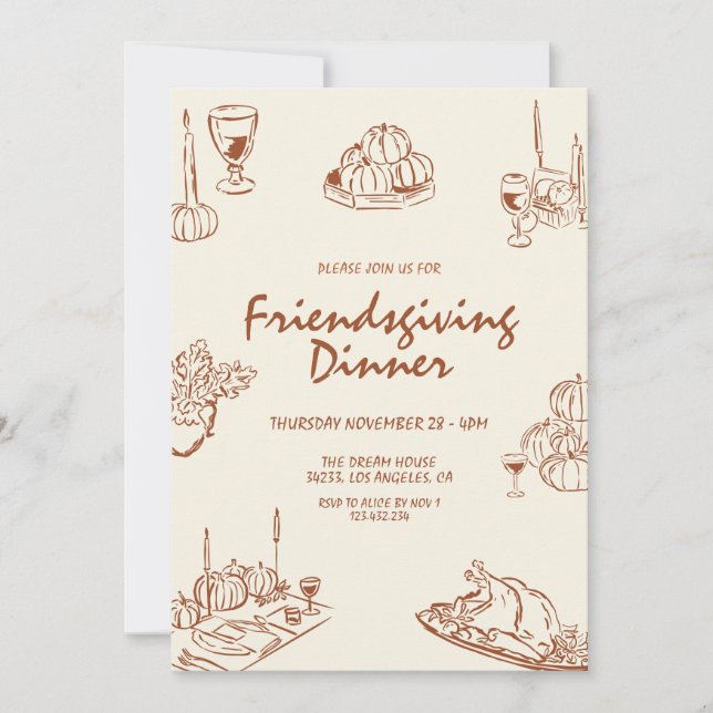 Modern Minimalist Thanksgiving Dinner Invitation (Front)
