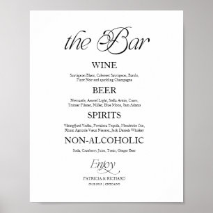 Modern Minimalist "The Bar" Wedding Menu Sign