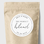 Modern Minimalist The Perfect Blend Wedding Favour Classic Round Sticker<br><div class="desc">Custom-designed stickers for coffee and tea wedding favours featuring "the perfect blend" modern minimalist black and white design.</div>