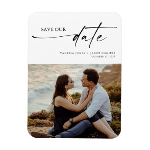 Modern Minimalist Thin Script Wedding Photo Save T Magnet