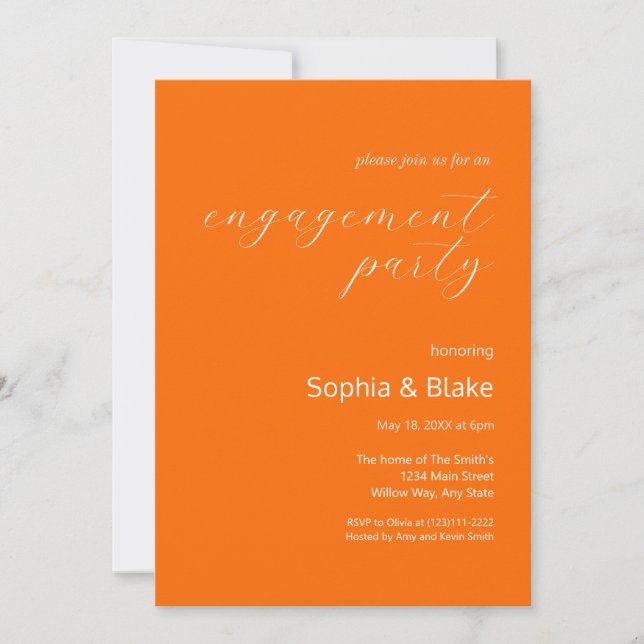 Modern Minimalist Tiger Orange Engagement Party Invitation (Front)