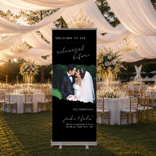 Modern Minimalist Torn Page Photo Rehearsal Dinner Retractable Banner