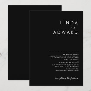 Modern Minimalist Traditional Black Wedding Invitation