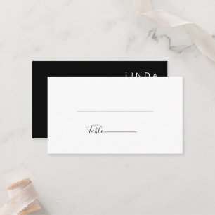 Modern Minimalist Traditional  Black Wedding Place Card
