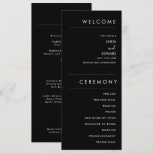 Modern Minimalist Traditional Black Wedding Programme