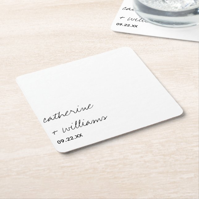 Modern Minimalist Traditional  Black Wedding Square Paper Coaster (Angled)