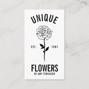 Modern minimalist trendy black white rose flower business card