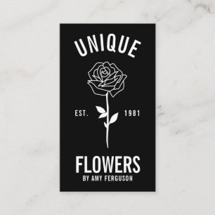 Modern minimalist trendy black white rose flower business card