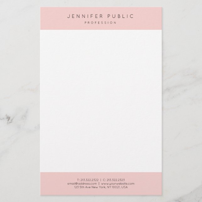 Modern Minimalist Trendy Elegant Blush Pink White Stationery (Front)