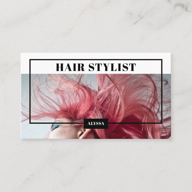 Modern minimalist trendy hair stylist photo logo business card (Front)