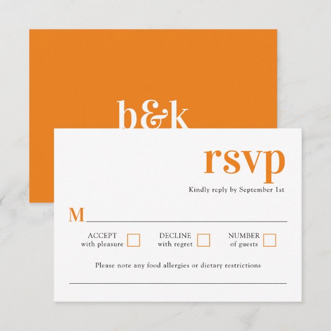 Modern Minimalist Trendy Orange Wedding RSVP Card (Front/Back)