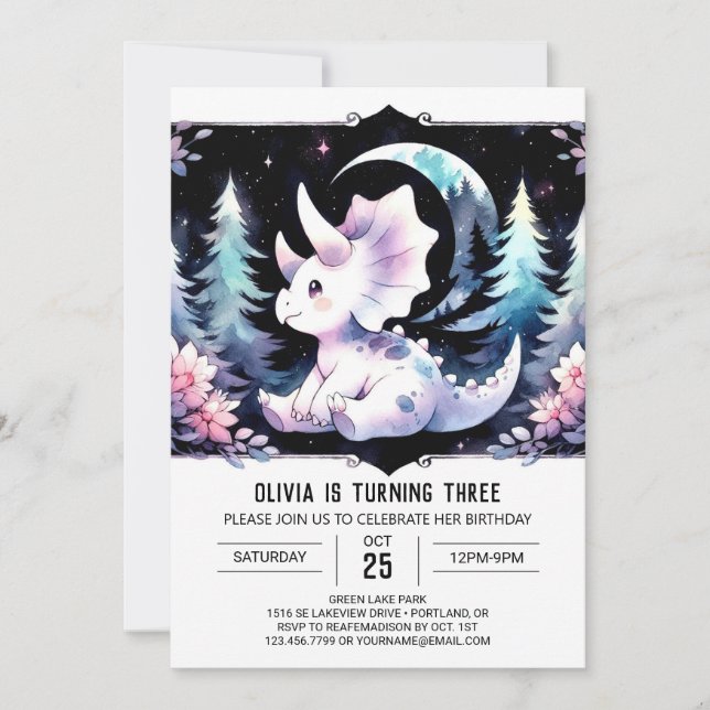Modern Minimalist Triceratops Birthday Invitation (Front)