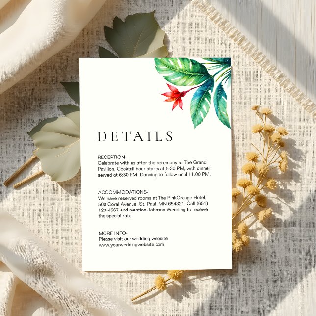 Modern Minimalist Tropical Greenery Leaf Wedding Enclosure Card (Creator Uploaded)