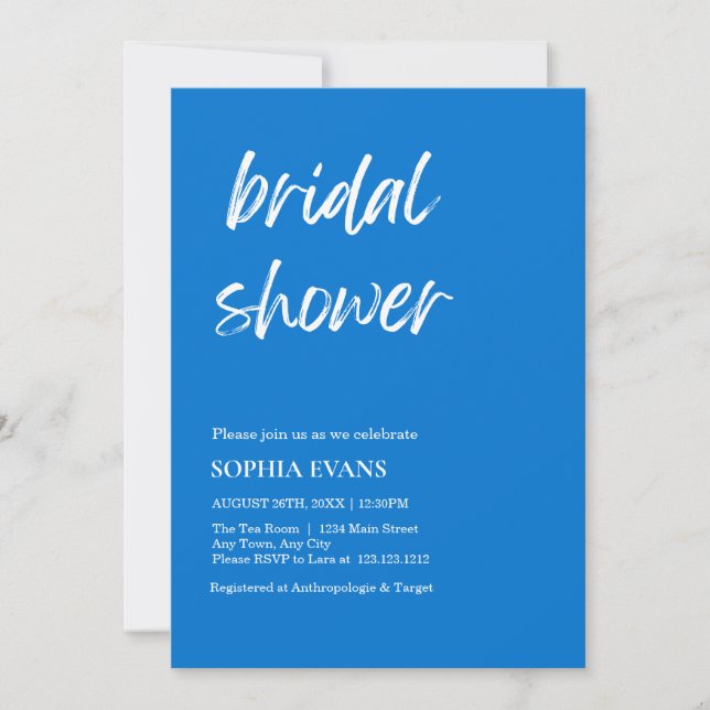Modern Minimalist True Blue Bridal Shower Invitation (Front)