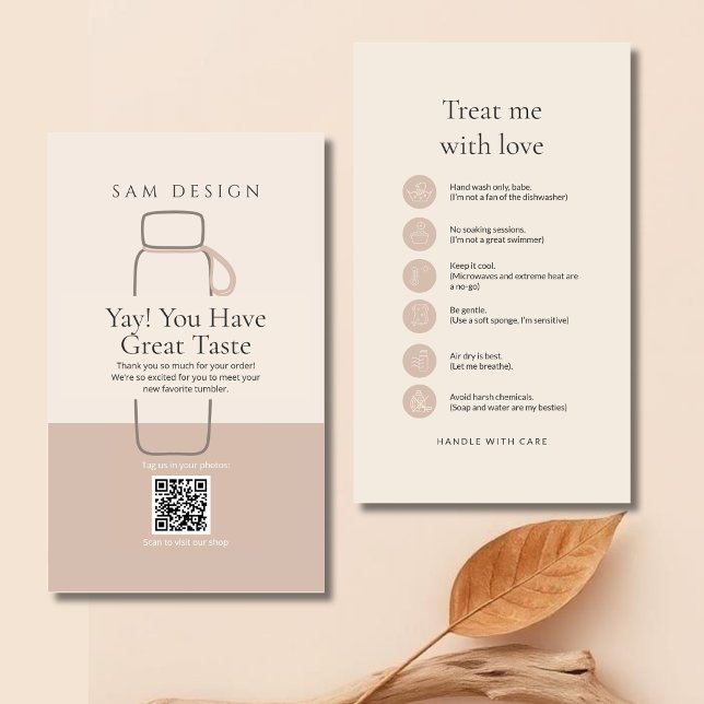 Modern Minimalist Tumbler Care Card with Barcode (Creator Uploaded)