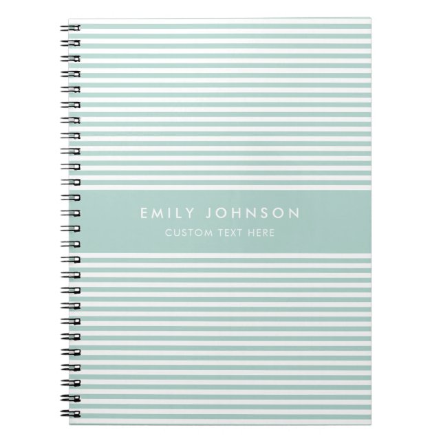 Modern Minimalist Turquoise Stripes Monogram Notebook (Front)