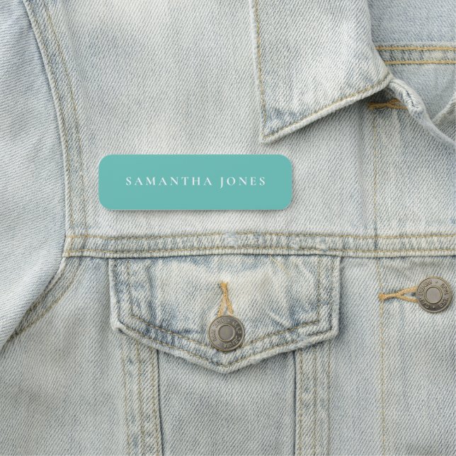 Modern Minimalist Turquoise Wedding Name Tag (In Situ)